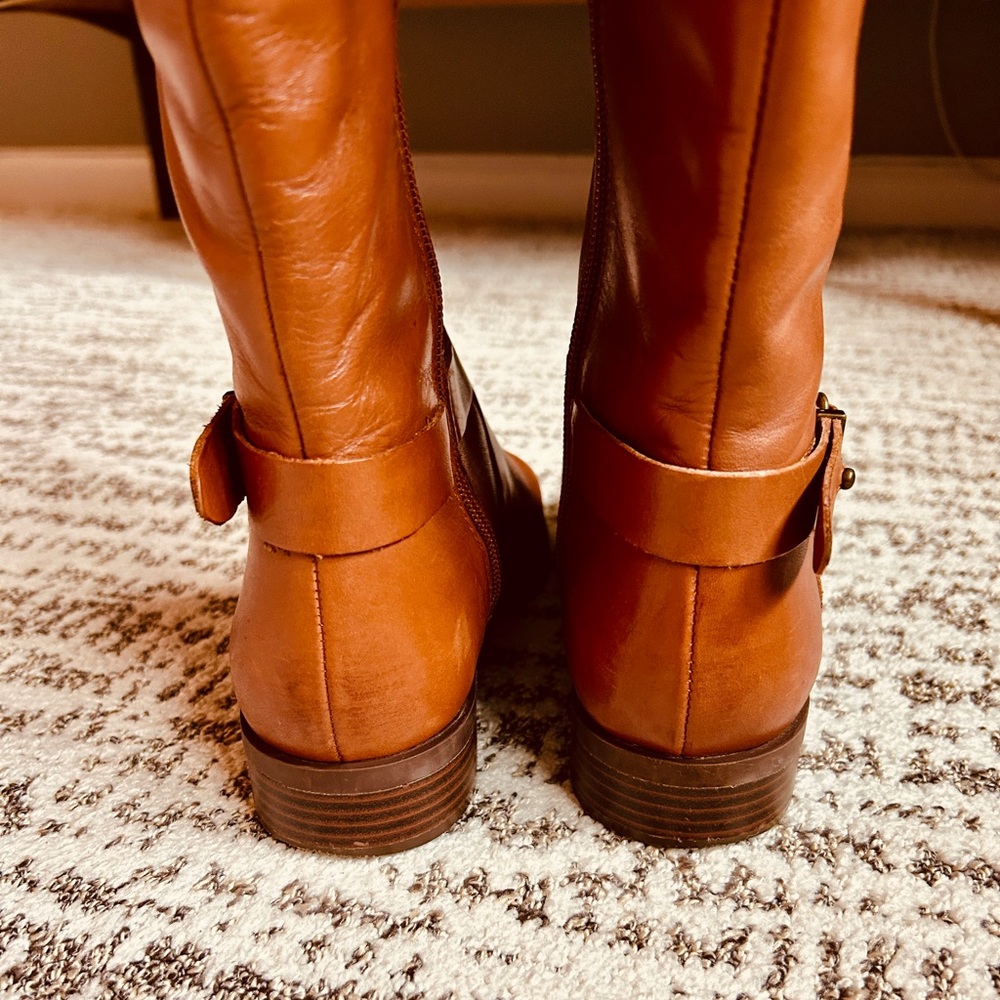 Nine West Blogger Tall Cognac Leather Zippered Riding Boots Size 7 - Picture 11 of 15